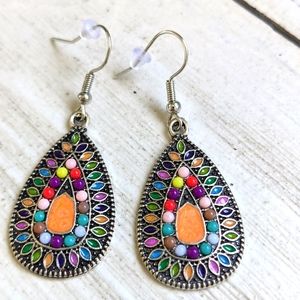 Boho Festival Colorful Silver Drop Dangle Earrings